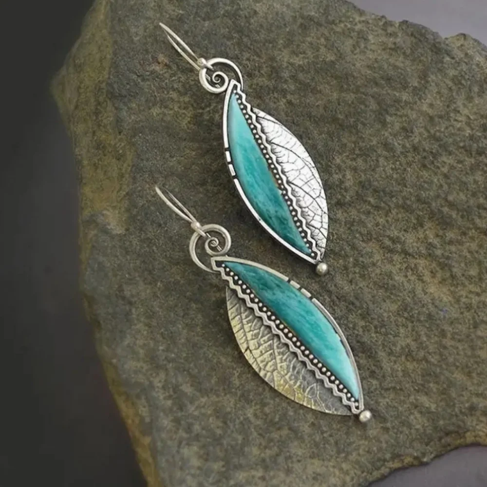 Last One! NEW! Faux Turquoise Leaf Earrings